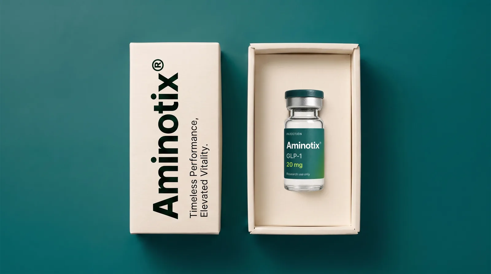 Aminotix GLP-1 vial in open carton